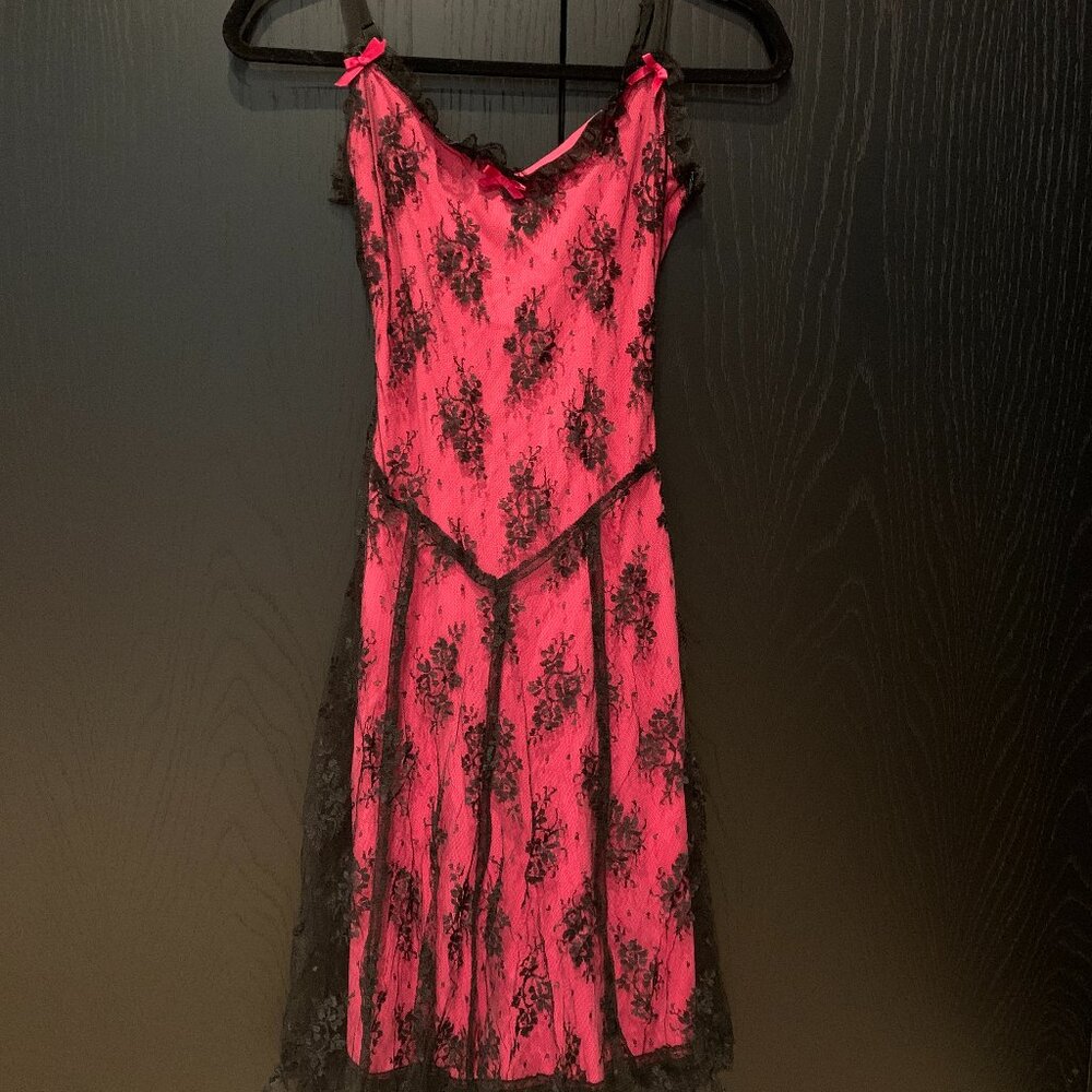 Vintage Betsey Johnson Hot Pink and Black Lace Dress